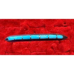 Zuni J.C. Chico Sterling Silver Turquoise Inlay Bracelet  Size 6